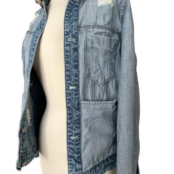 Guns N’ Roses Distressed Denim Trucker Band Jacket Leopard Faux Fur Collar M - Picture 11 of 15